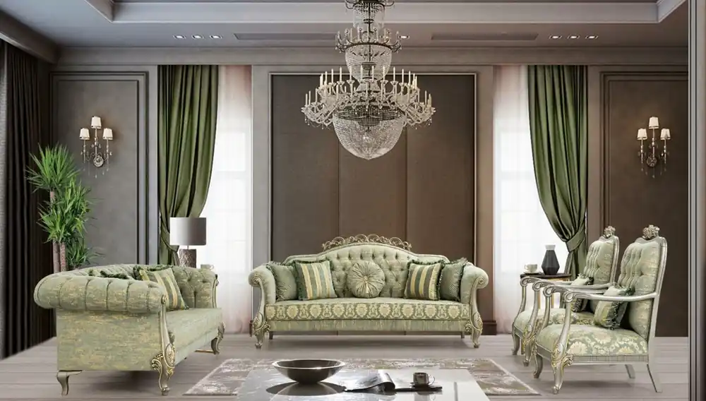 Aktuell Casa Padrino Luxus Barock Wohnzimmer Set Grün / Gold / Grau / Gold - 2 Sofas & 2 Sessel - Wohnzimmer Möbel im Barockstil - Edel & Prunkvoll