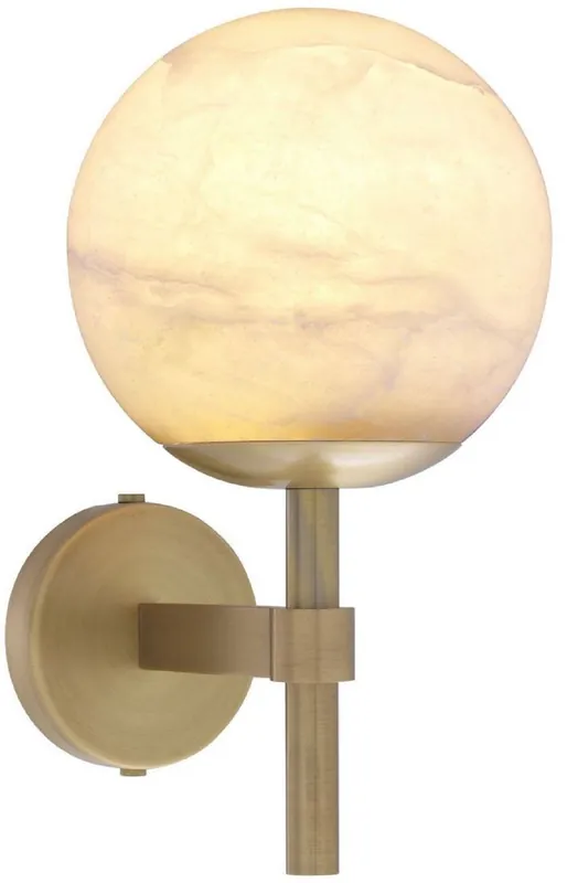 Nur Heute Casa Padrino Luxus Wandleuchte Antik Messingfarben / Alabaster 18 x 26 x H. 35 cm - Elegante Metall Wandlampe mit rundem Alabaster Lampenschirm - Luxus Kollektion