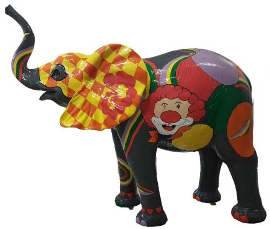 Casa Padrino Designer Dekofigur Elefant mit Clown Design Bunt 160 x H. 160 cm - Riesige Deko Skulptur - Wetterbeständige Gartendeko XXL Gartenskulptur Jetzt Kaufen