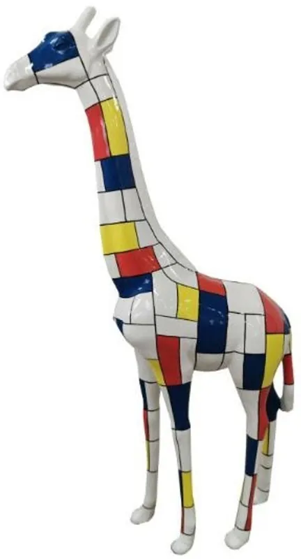 Casa Padrino Designer Deko Giraffe Weiß / Mehrfarbig H. 205 cm - Riesige Dekofigur - Gartendeko Skulptur - Gartenfigur Must-Have