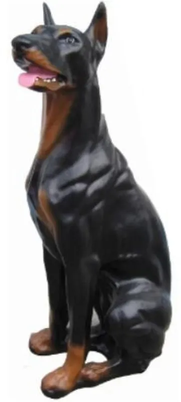 Online Kaufen Casa Padrino Dekofigur Dobermann Hund Schwarz / Braun 29 x 42 x H. 92 cm - Wetterbeständige Deko Skulptur - Wohnzimmer Deko - Garten Deko - Deko Tierfigur