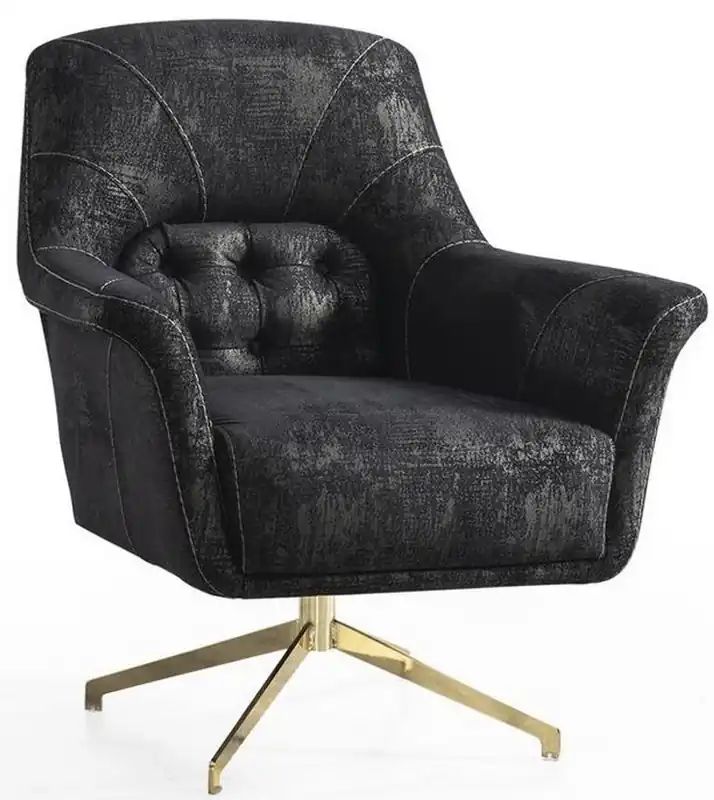 Saisonangebot Casa Padrino Luxus Drehsessel Schwarz / Grau / Messingfarben 82 x 80 x H. 90 cm - Edler Wohnzimmer Sessel - Wohnzimmer Möbel