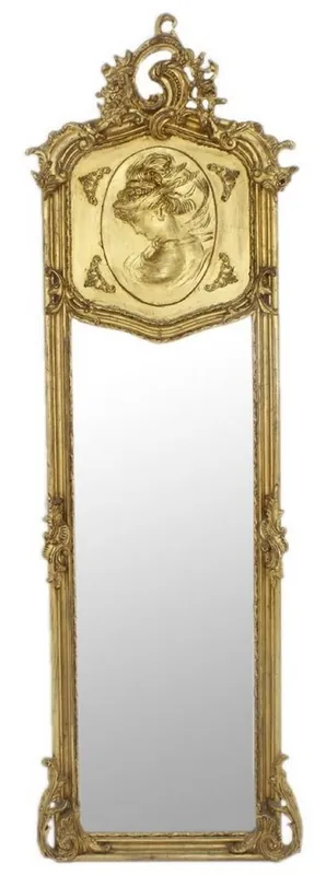Casa Padrino Barock Spiegel Antik Gold 55 x H. 175 cm - Handgefertigter Antik Stil Wandspiegel - Ganzkörperspiegel - Garderoben Spiegel - Wohnzimmer Spiegel - Barockstil Möbel Echt