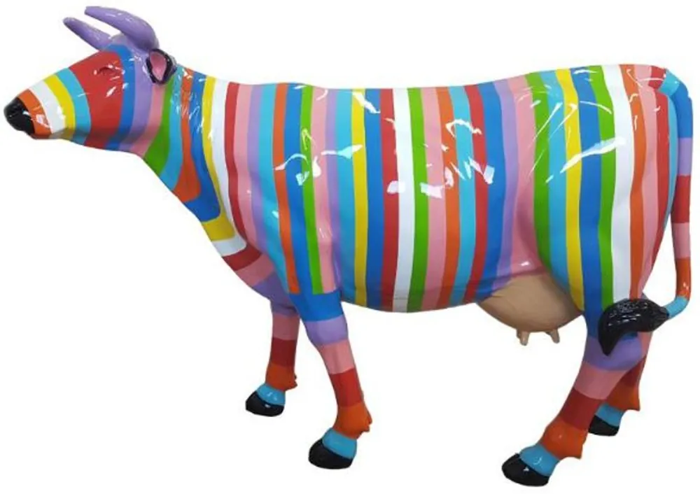 Casa Padrino Designer Gartendeko Skulptur Kuh mit Streifen Mehrfarbig 210 x 55 x H. 147 cm - Riesige wetterbeständige Dekofigur - Lebensgroße Tierfigur Nur Heute