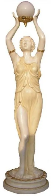 Markenprodukt Casa Padrino Jugendstil Außenstehleuchte Skulptur Römerin Creme / Beige / Gold H. 180 cm