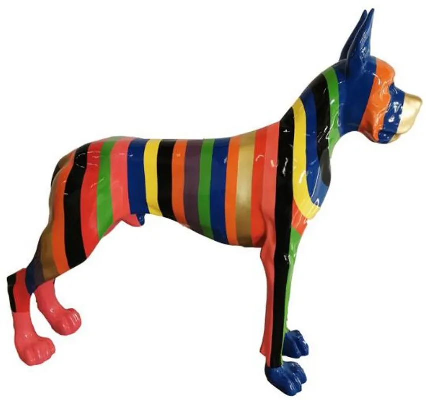 Heißes Angebot Casa Padrino Designer Dekofigur Hund Deutsche Dogge mit mehrfarbigen Streifen 125 x H. 110 cm - Lebensgroße Deko Skulptur - Wetterbeständige Tierfigur