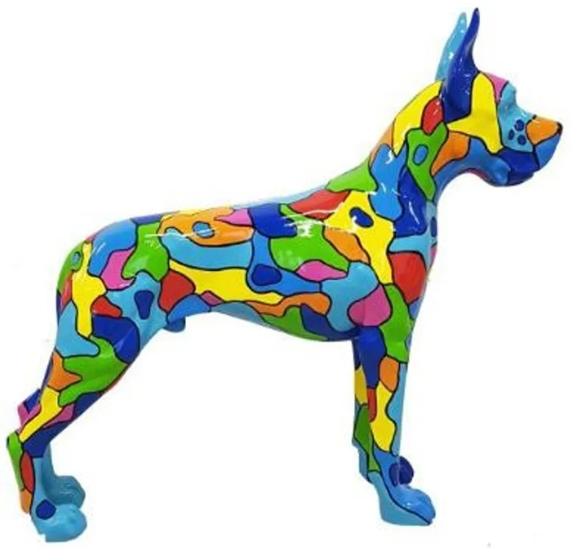 Casa Padrino Designer Dekofigur Hund Deutsche Dogge Mehrfarbig 125 x H. 110 cm - Lebensgroße Deko Skulptur - Wetterbeständige Tierfigur Sonderangebot