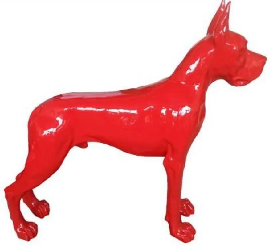 Ausverkauf Casa Padrino Designer Dekofigur Hund Deutsche Dogge Rot 125 x H. 110 cm - Lebensgroße Deko Skulptur - Wetterbeständige Tierfigur