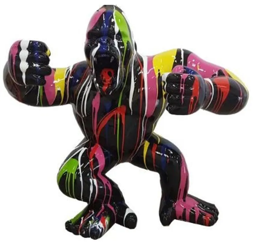 Casa Padrino Designer Deko Skulptur Gorilla Affe Schwarz / Mehrfarbig 125 x 60 x H. 102 cm - Wetterbeständige Dekofigur Meistverkauft