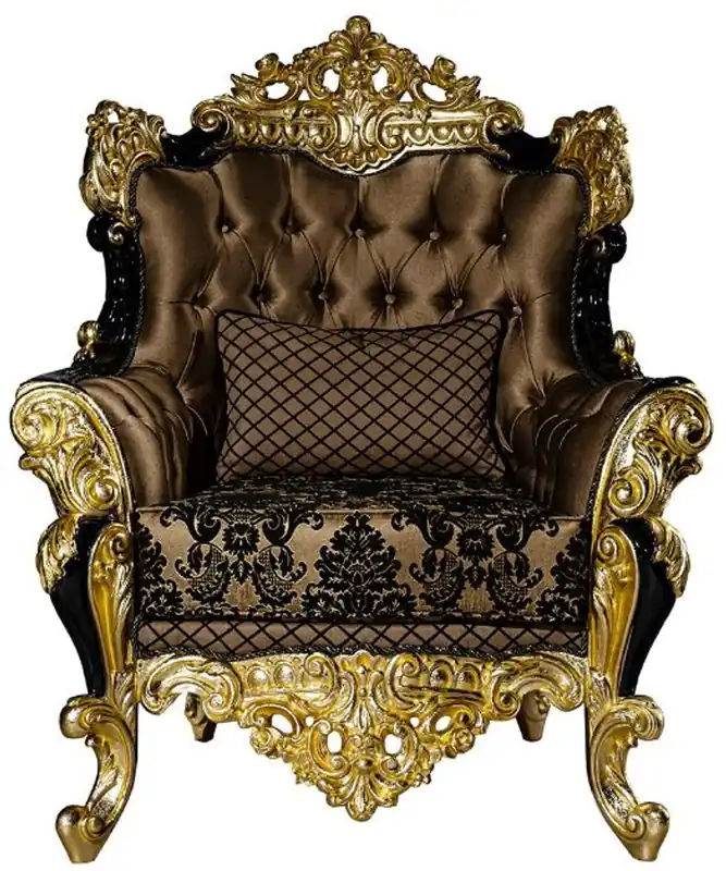 Casa Padrino Luxus Barock Sessel Braun / Schwarz / Gold 96 x 90 x H. 120 cm - Prunkvoller Wohnzimmer Sessel mit dekorativem Kissen - Edle Barock Möbel Preisreduziert