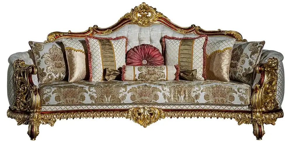 Finale Aktion Casa Padrino Luxus Barock Sofa Grau / Rot / Gold 270 x 105 x H. 128 cm - Wohnzimmer Sofa mit dekorativen Kissen - Edel & Prunkvoll