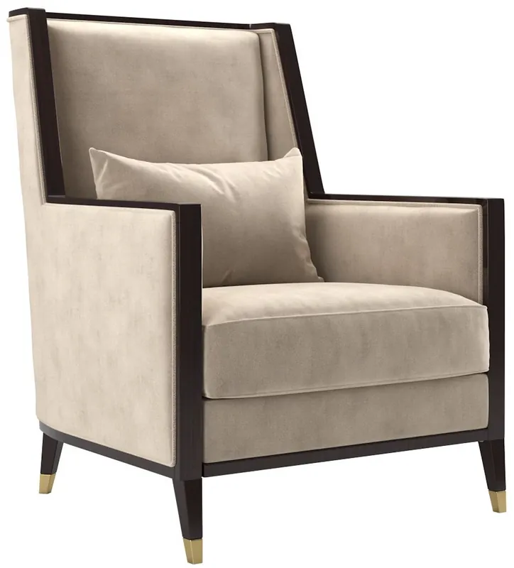 Casa Padrino Luxus Art Deco Samt Sessel Beige / Dunkelbraun Hochglanz / Gold 75 x 75 x H. 105 cm - Edler Wohnzimmer Sessel - Luxus Art Deco Möbel Garantierte Lieferung