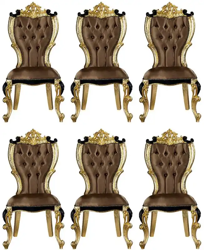 Casa Padrino Luxus Barock Esszimmer Stuhl Set Braun / Schwarz / Gold 60 x 65 x H. 120 cm - Küchen Stühle 6er Set im Barockstil - Barock Esszimmer Möbel Sonderaktion