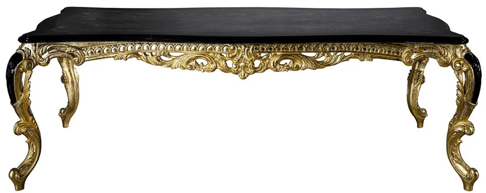 Casa Padrino Luxus Barock Esstisch Schwarz / Gold 230 x 114 x H. 80 cm - Prunkvoller Massivholz Esszimmertisch - Esszimmer Möbel im Barockstil Neuheit