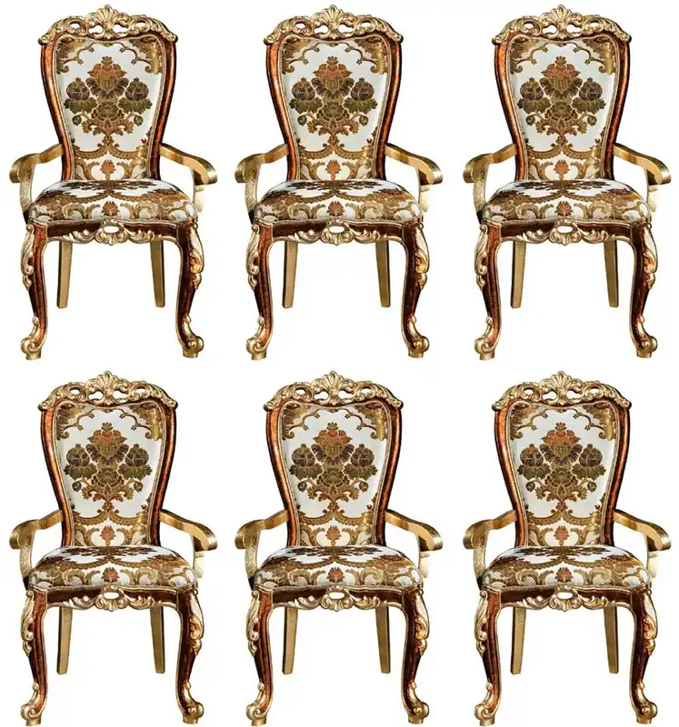 Casa Padrino Luxus Barock Esszimmer Stuhl Set mit Armlehnen und elegantem Muster 57 x 54 x H. 115 cm - Edles Küchen Stühle 6er Set im Barockstil - Barock Esszimmer Möbel Jetzt Kaufen