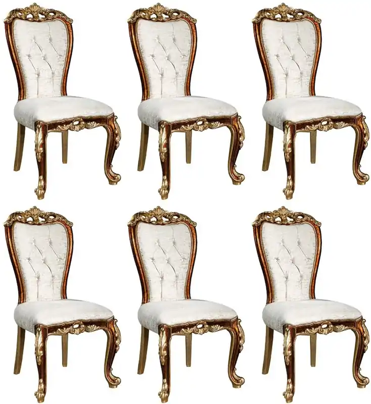 Casa Padrino Luxus Barock Esszimmer Stuhl Set Weiß / Gold / Braun / Gold 57 x 54 x H. 115 cm - Edles Küchen Stühle 6er Set im Barockstil - Barock Esszimmer Möbel Finale Aktion