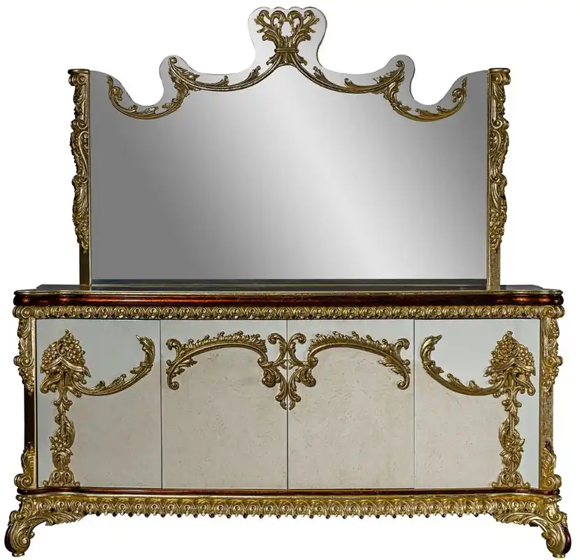 Super-Preis Casa Padrino Luxus Barock Möbel Set Sideboard mit Spiegel - Prunkvoller Massivholz Schrank mit Wandspiegel - Edle Möbel im Barockstil - Luxus Qualität