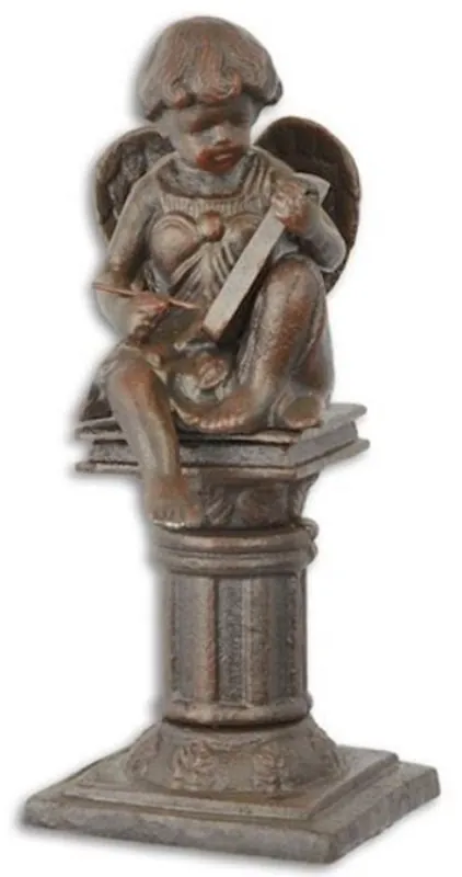 Casa Padrino Jugendstil Gartendeko Gusseisen Figur Engel auf Säule Braun 16,7 x 14,1 x H. 34,1 cm - Garten & Terrassen Deko Skulptur - Barock & Jugendstil Deko Accessoires Bestseller