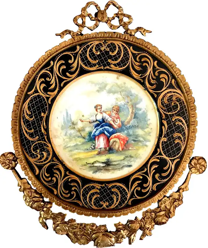 Top-Seller Casa Padrino Barock Keramik Wandbild mit verziertem Rahmen 38 x 32 cm - Barock Wanddeko Wandteller Antik Stil