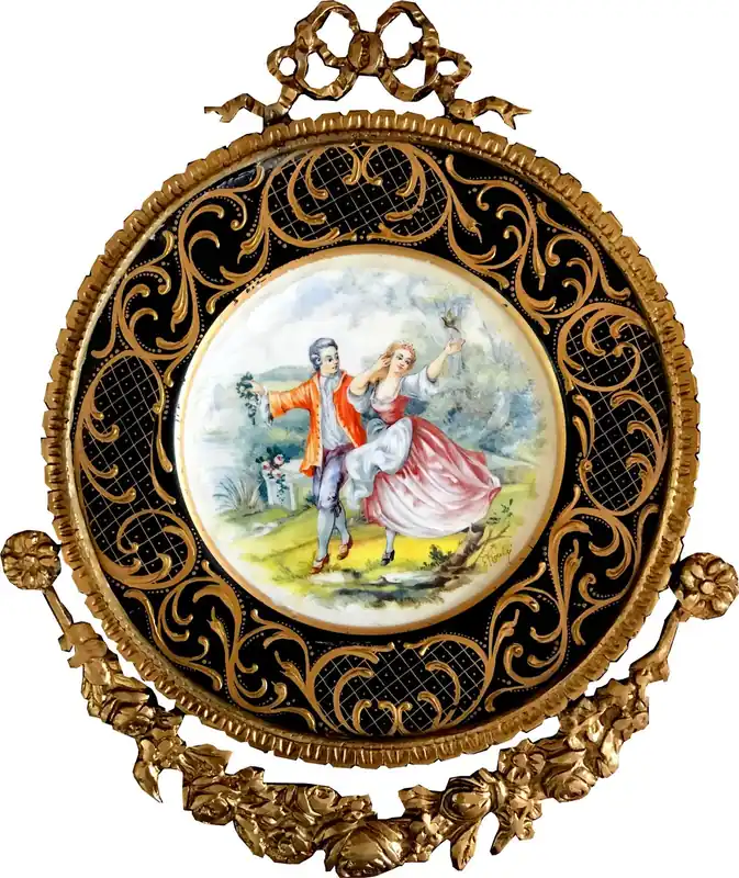 Bestpreis Casa Padrino Barock Keramik Wandbild mit verziertem Rahmen 38 x 32 cm Liebespaar - Barock Wanddeko Wandteller Antik Stil
