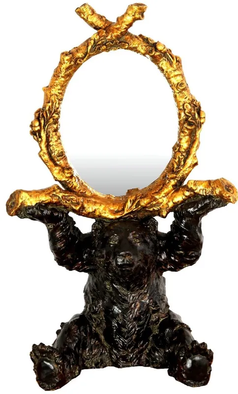 Direktkauf Casa Padrino Barock Tischspiegel Bär Schwarz / Gold 36 x H. 58 cm - Standspiegel - Schminkspiegel - Kosmetikspiegel - Deko Spiegel im Barockstil