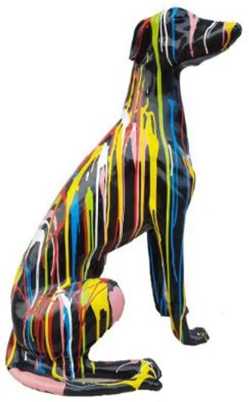 Casa Padrino Designer Dekofigur Windhund Schwarz / Mehrfarbig 35 x 55 x H. 80 cm - Wetterbeständige Deko Skulptur - Wohnzimmer Deko - Garten Deko - Deko Tierfigur Must-Have