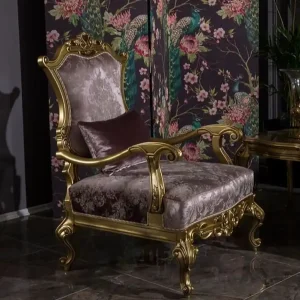 Casa Padrino Luxus Barock Wohnzimmer Sessel mit dekorativem Kissen Fliederfarben / Gold 79 x 73 x H. 110 cm - Prunkvolle Barock Möbel Angebot