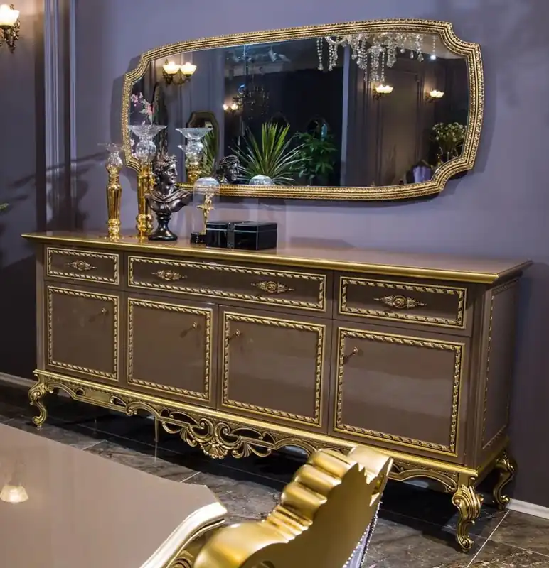 Schneller Versand Casa Padrino Luxus Barock Möbel Set Sideboard mit Spiegel Grau / Gold - Prunkvoller Massivholz Schrank mit Wandspiegel - Edle Möbel im Barockstil - Luxus Qualität