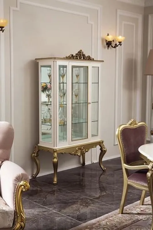 Sonderangebot Casa Padrino Luxus Barock Vitrine Weiß / Gold 107 x 45 x H. 176 cm - Prunkvoller Vitrinenschrank mit Glastür und 3 Glasregalen - Barock Möbel
