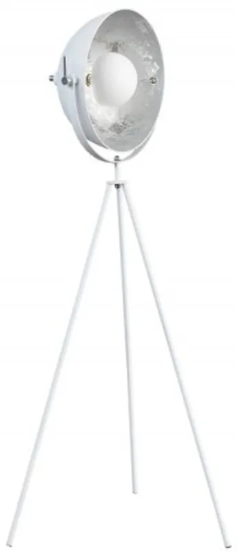 Casa Padrino Designer Studioleuchte Weiß / Silber 65 x H. 140 cm - Retro Dreibein Stehleuchte - Wohnzimmer Deko Leuchte Bestseller
