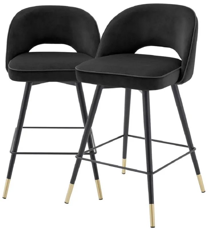 Schneller Versand Casa Padrino Luxus Barstuhl Set Schwarz / Messingfarben 51 x 52 x H. 92,5 cm - Barstühle mit drehbarer Sitzfläche und edlem Samtsoff - Luxus Bar Möbel