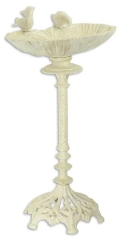 Sofort Bestellen Casa Padrino Jugendstil Vogelbad mit 2 dekorativen Vögelchen Cremefarben 50 x H. 93 cm - Gusseisen Vogeltränke - Garten & Terrassen Deko Accessoires