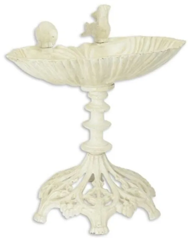 Casa Padrino Jugendstil Vogelbad mit 2 dekorativen Vögelchen Cremefarben 54 x H. 49,5 cm - Gusseisen Vogeltränke - Garten & Terrassen Deko Accessoires Sofort Bestellen