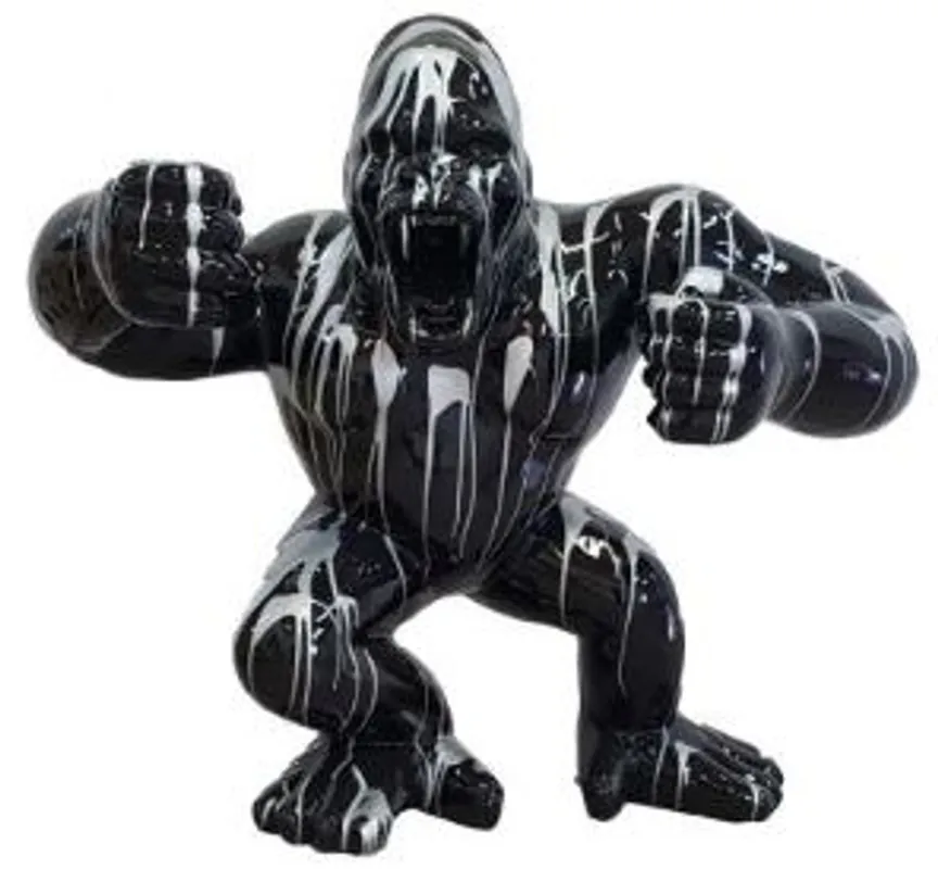 Casa Padrino Designer Deko Skulptur Gorilla Affe Schwarz / Silber 80 x 40 x H. 70 cm - Wetterbeständige Dekofigur Echt