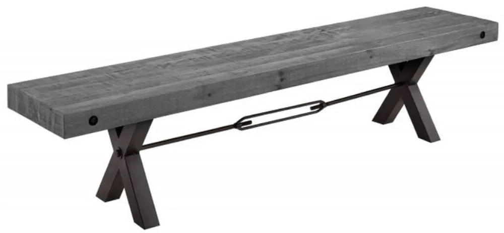Günstig Casa Padrino Industrial Design Sitzbank Grau / Schwarz 200 x 40 x H. 45 cm - Massivholz Bank mit pulverbeschichteten Metall Gestell - Industrial Design Möbel
