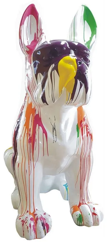 Echt Casa Padrino Designer Deko Hund Französische Bulldogge Weiß / Bunt 220 x 130 x H. 250 cm - Riesige Dekofigur - Gartendeko Skulptur - Wetterbeständige Gartenfigur