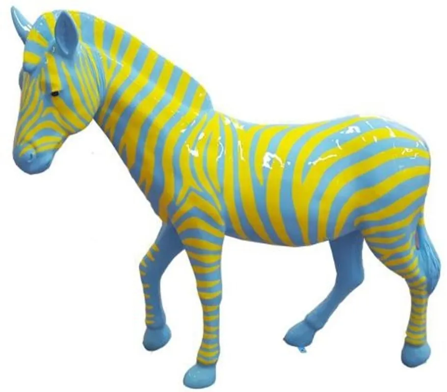 Casa Padrino Designer Deko Zebra Pferd Hellblau / Gelb 191 x H. 167 cm - Riesige Dekofigur - Lebensgroße Tierfigur - Gartendeko Skulptur Schneller Versand