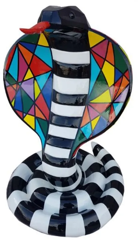 Casa Padrino Designer Dekofigur Cobra Schlange Schwarz / Weiß / Bunt H. 90 cm - Wohnzimmer Deko Skulptur - Gartendeko Skulptur - Wetterbeständige Tierfigur Sichere Zahlung