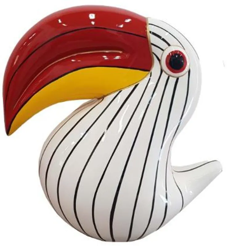 Casa Padrino Designer Dekofigur Tukan Vogel Weiß / Schwarz / Rot / Gelb H. 65 cm - Wohnzimmer Deko Skulptur - Gartendeko Skulptur - Wetterbeständige Tierfigur Garantierte Lieferung
