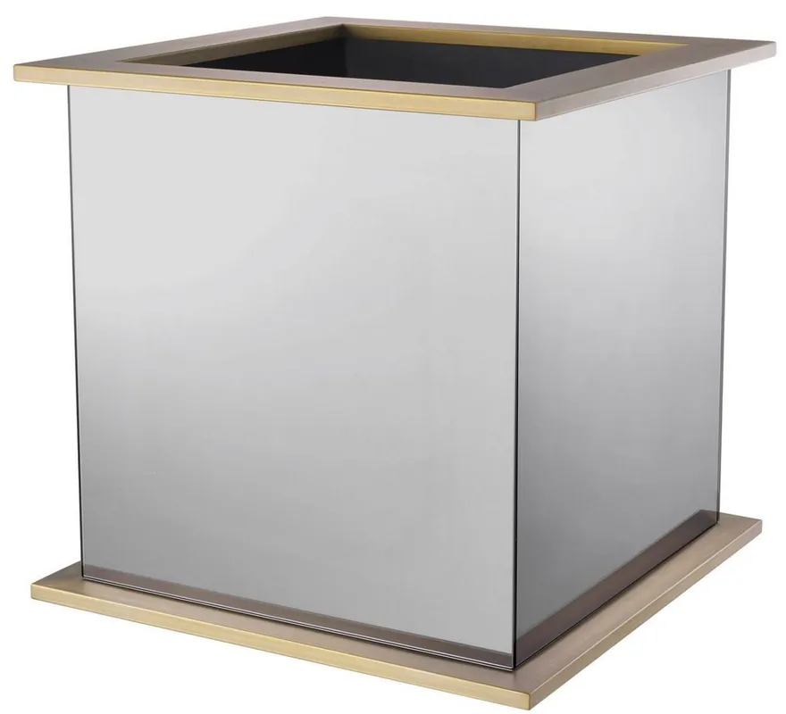 Casa Padrino Luxus Blumentopf Messingfarben / Grau 50 x 50 x H. 49 cm - Verspiegelter Edelstahl Pflanzentopf - Luxus Kollektion Echt