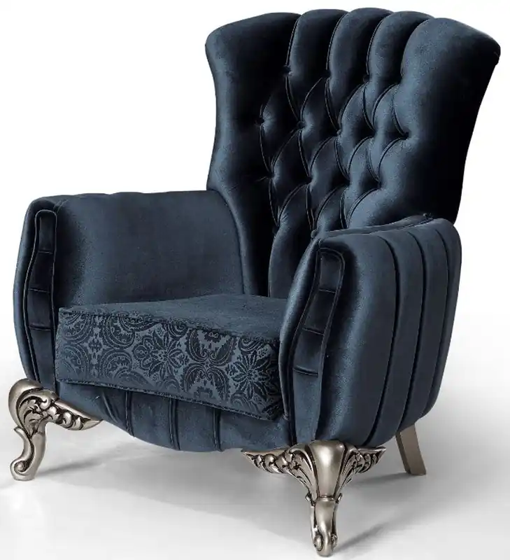 Angebot Casa Padrino Luxus Barock Sessel Blau / Silber 91 x 86 x H. 104 cm - Wohnzimmer Sessel mit elegantem Muster - Barock Möbel