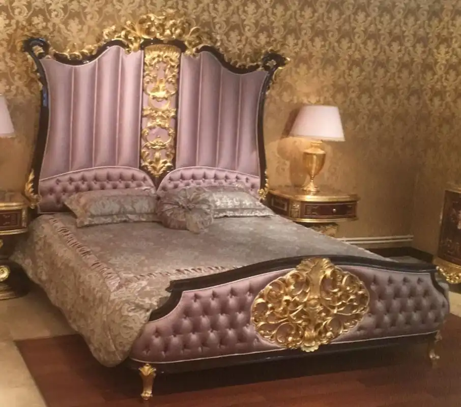 Schnäppchen Casa Padrino Luxus Barock Doppelbett Rosa / Dunkelbraun / Gold - Edles Massivholz Bett mit Kopfteil - Prunkvolle Schlafzimmer Möbel im Barockstil