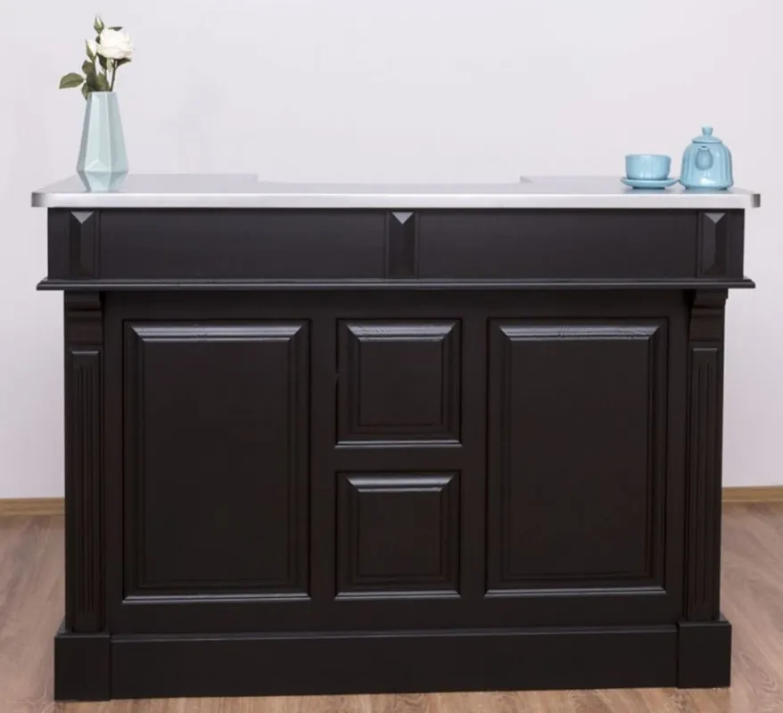 Casa Padrino Landhausstil Theke Schwarz / Silber 160 x 65 x H. 107 cm - Massivholz Thekentisch mit verzinkter Tischplatte - Barmöbel im Landhausstil Preiswert