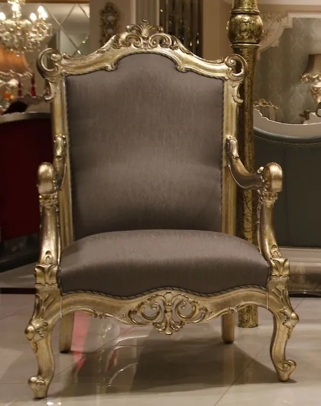 Casa Padrino Luxus Barock Sessel Grau / Gold 80 x 70 x H. 125 cm - Prunkvoller Massivholz Wohnzimmer Sessel - Barock Wohnzimmer Möbel Super-Preis