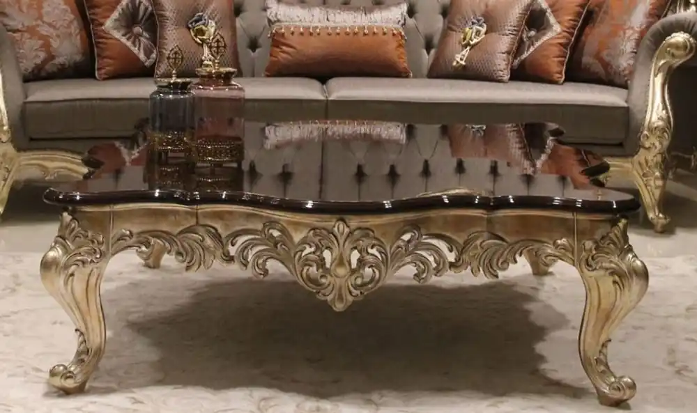 Casa Padrino Luxus Barock Couchtisch Dunkelbraun / Gold 145 x 145 x H. 45 cm - Prunkvoller Massivholz Wohnzimmertisch mit edlen Verzierungen - Barock Wohnzimmer Möbel Ausverkauf