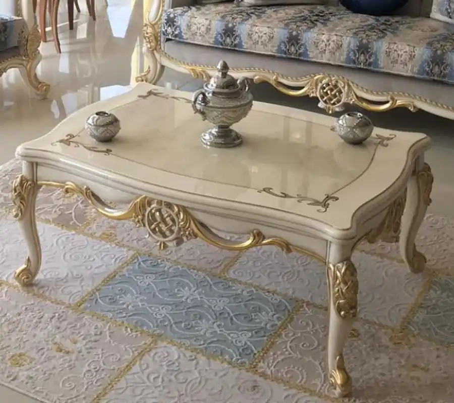 Casa Padrino Luxus Barock Couchtisch Weiß / Gold 118 x 87 x H. 50 cm - Massivholz Wohnzimmertisch - Möbel im Barockstil Top-Angebot