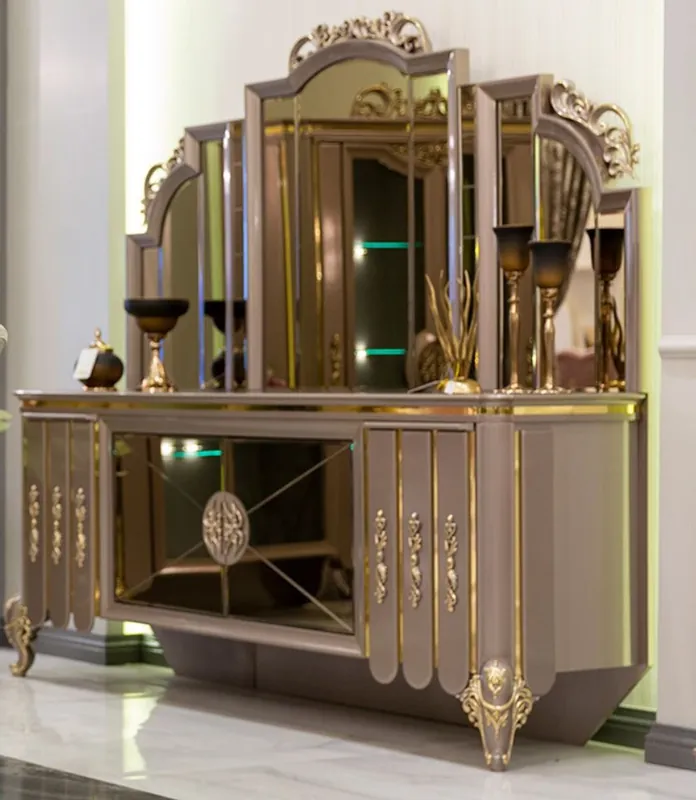 Preisknaller Casa Padrino Luxus Barock Möbel Set Sideboard mit Spiegel Schwarz / Grau / Gold 214 x 88 x H. 192 cm - Prunkvoller Massivholz Schrank mit elegantem Wandspiegel - Möbel im Barockstil