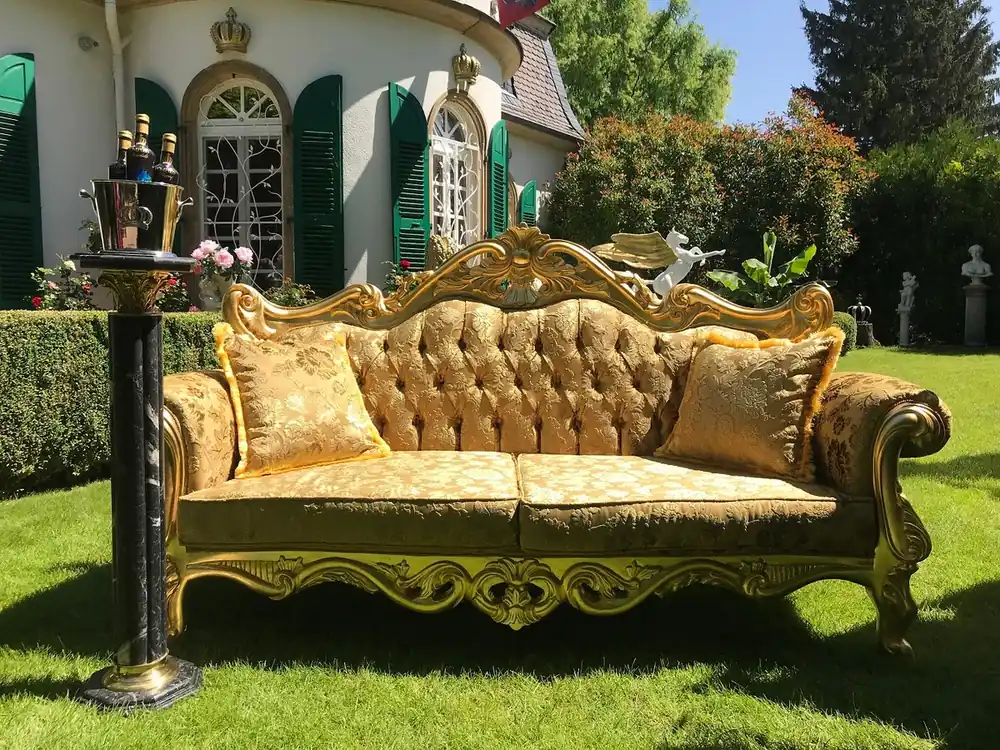 Rabatt Pompöös by Casa Padrino Luxus Barock 3er Sofa Gold Bouquet Muster / Gold - Pompööses Barock Sofa designed by Harald Glööckler