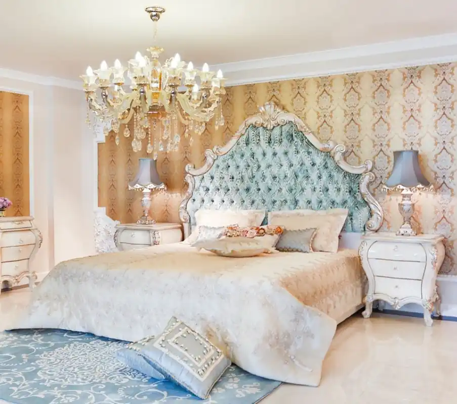 Top-Angebot Casa Padrino Luxus Barock Schlafzimmer Set Grün / Creme / Gold - 1 Doppelbett mit Kopfteil & 2 Nachttische - Barock Schlafzimmer Möbel - Edel & Prunkvoll