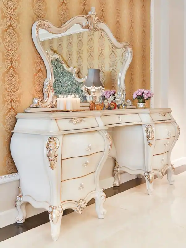 Günstig Casa Padrino Luxus Barock Schlafzimmer Set Weiß / Creme / Gold - 1 Schminkkommode & 1 Spiegel - Prunkvolle Schlafzimmer Möbel im Barockstil - Luxus Qualität